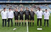 31 May 2025; Referee Conor Doyle, centre, with his team of officials before the Nickey Rackard Cup final match between Mayo and Roscommon at Croke Park in Dublin. Photo by Stephen Marken/Sportsfile