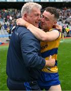 31 May 2025; Roscommon manager Kevin Sammon celebrates with Eoin Fitzgerald after their side's victory in the Nickey Rackard Cup final match between Mayo and Roscommon at Croke Park in Dublin. Photo by Stephen Marken/Sportsfile
