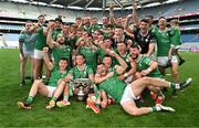 31 May 2025; London players celebrate after their side's victory in the Christy Ring Cup final match between Derry and London at Croke Park in Dublin. Photo by Stephen Marken/Sportsfile