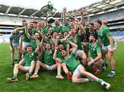 31 May 2025; London players celebrate after their side's victory in the Christy Ring Cup final match between Derry and London at Croke Park in Dublin. Photo by Stephen Marken/Sportsfile