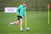 5 June 2025; Nathan Collins during a Republic of Ireland training session at the FAI National Training Centre in Abbotstown, Dublin. Photo by Stephen McCarthy/Sportsfile