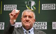 5 June 2025; FAI President Paul Cooke draws out Wexford FC during the Sports Direct Women’s FAI Cup first round draw at the Conference Centre on the Sport Ireland National Sport Campus in Abbotstown, Dublin Photo by Seb Daly/Sportsfile