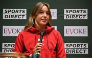 5 June 2025; Kate Mooney of Shelbourne after the Sports Direct Women’s FAI Cup first round draw at the Conference Centre on the Sport Ireland National Sport Campus in Abbotstown, Dublin Photo by Seb Daly/Sportsfile