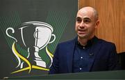 5 June 2025; MC Shane Dawson during the Sports Direct Women’s FAI Cup first round draw at the Conference Centre on the Sport Ireland National Sport Campus in Abbotstown, Dublin Photo by Seb Daly/Sportsfile