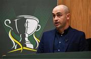 5 June 2025; MC Shane Dawson during the Sports Direct Women’s FAI Cup first round draw at the Conference Centre on the Sport Ireland National Sport Campus in Abbotstown, Dublin Photo by Seb Daly/Sportsfile