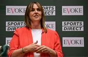 5 June 2025; Sports Direct marketing manager Sharon Lancaster before the Sports Direct Women’s FAI Cup first round draw at the Conference Centre on the Sport Ireland National Sport Campus in Abbotstown, Dublin Photo by Seb Daly/Sportsfile
