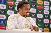 5 June 2025; Iliman Ndiaye speaks to the press during a Senegal media conference at the Aviva Stadium in Dublin. Photo by Ben McShane/Sportsfile
