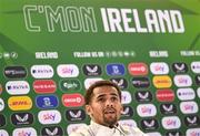 5 June 2025; Iliman Ndiaye speaks to the press during a Senegal media conference at the Aviva Stadium in Dublin. Photo by Ben McShane/Sportsfile