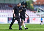 6 June 2025; Republic of Ireland U21's manager Jim Crawford, left, inpects the pitch, alongside coach Stephen Rice, before the U21 international friendly match between Croatia and Republic of Ireland at Gradski Stadion in Zagreb, Croatia. Photo by Gerry Scully/Sportsfile