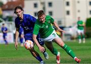 6 June 2025; Mark O'Mahoney of Republic of Ireland in action against Téo Barišic of Croatia during the U21 international friendly match between Croatia and Republic of Ireland at Gradski Stadion in Zagreb, Croatia. Photo by Gerry Scully/Sportsfile