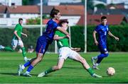 6 June 2025; Jacob Slater of Republic of Ireland is fouled by Teo Barisic of Croatia during the U21 international friendly match between Croatia and Republic of Ireland at Gradski Stadion in Zagreb, Croatia. Photo by Gerry Scully/Sportsfile