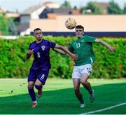 6 June 2025; Jacob Slater of Republic of Ireland in action against Bruno Durdov of Croatia during the U21 international friendly match between Croatia and Republic of Ireland at Gradski Stadion in Zagreb, Croatia. Photo by Gerry Scully/Sportsfile