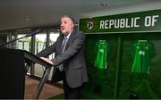 6 June 2025; FAI President Paul Cooke welcomes guests during the 35th FAI International Awards at the Aviva Stadium in Dublin. Photo by David Fitzgerald/Sportsfile
