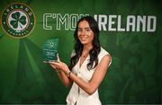6 June 2025; Aoife Kelly of Republic of Ireland with her Womens' Under-19 International Player of the Year award during the 35th FAI International Awards at the Aviva Stadium in Dublin. Photo by David Fitzgerald/Sportsfile