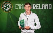6 June 2025; Matt Healy of Republic of Ireland with his Mens' Under-21 International Player of the Year award during the 35th FAI International Awards at the Aviva Stadium in Dublin. Photo by David Fitzgerald/Sportsfile