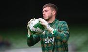 6 June 2025; Republic of Ireland goalkeeper Josh Keeley before the international friendly match between Republic of Ireland and Senegal at the Aviva Stadium in Dublin. Photo by Stephen McCarthy/Sportsfile