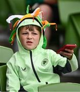 6 June 2025; A supporter during the international friendly match between Republic of Ireland and Senegal at the Aviva Stadium in Dublin. Photo by Ben McShane/Sportsfile