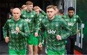 6 June 2025; Jack Taylor, right, and Will Smallbone of Republic of Ireland before the international friendly match between Republic of Ireland and Senegal at the Aviva Stadium in Dublin. Photo by Stephen McCarthy/Sportsfile