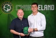 6 June 2025; Jake Dillon of Fairview Rangers, Limerick, with his Amateur Player of the Year award during the 35th FAI International Awards at the Aviva Stadium in Dublin. Photo by David Fitzgerald/Sportsfile