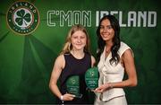 6 June 2025; 35th FAI International Award recipients Madison McGuane, left, and Aoife Kelly during the 35th FAI International Awards at the Aviva Stadium in Dublin. Photo by David Fitzgerald/Sportsfile