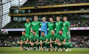 6 June 2025; The Republic of Ireland team, back row, from left, Adam Idah, Nathan Collins, Caoimhin Kelleher, Matt Doherty, Dara O'Shea and Jack Taylor; front row, from left, Kasey McAteer, Robbie Brady, Jason Knight, Will Smallbone and Ryan Manning; before the international friendly match between Republic of Ireland and Senegal at the Aviva Stadium in Dublin. Photo by Michael P Ryan/Sportsfile