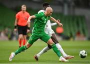 6 June 2025; Will Smallbone of Republic of Ireland in action against Boulaye Dia of Senegal during the international friendly match between Republic of Ireland and Senegal at the Aviva Stadium in Dublin. Photo by David Fitzgerald/Sportsfile