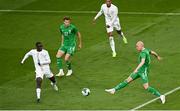6 June 2025; Will Smallbone of Republic of Ireland has a shot on goal during the international friendly match between Republic of Ireland and Senegal at the Aviva Stadium in Dublin. Photo by Piaras Ó Mídheach/Sportsfile