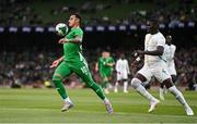 6 June 2025; Adam Idah of Republic of Ireland in action against Abdoulaye Seck of Senegal during the international friendly match between Republic of Ireland and Senegal at the Aviva Stadium in Dublin. Photo by Ben McShane/Sportsfile
