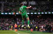 6 June 2025; Kasey McAteer of Republic of Ireland celebrates after scoring his side's first goal during the international friendly match between Republic of Ireland and Senegal at the Aviva Stadium in Dublin. Photo by Stephen McCarthy/Sportsfile