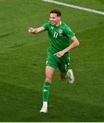 6 June 2025; Kasey McAteer of Republic of Ireland celebrates after scoring his side's first goal during the international friendly match between Republic of Ireland and Senegal at the Aviva Stadium in Dublin. Photo by Piaras Ó Mídheach/Sportsfile