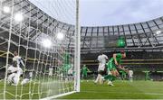 6 June 2025; Kasey McAteer of Republic of Ireland celebrates after scoring his side's first goal during the international friendly match between Republic of Ireland and Senegal at the Aviva Stadium in Dublin. Photo by Ben McShane/Sportsfile