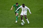 6 June 2025; Habib Diarra of Senegal in action against Jason Knight of Republic of Ireland during the international friendly match between Republic of Ireland and Senegal at the Aviva Stadium in Dublin. Photo by Piaras Ó Mídheach/Sportsfile