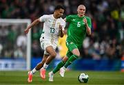6 June 2025; Iliman Ndiaye of Senegal in action against Will Smallbone of Republic of Ireland during the international friendly match between Republic of Ireland and Senegal at the Aviva Stadium in Dublin. Photo by Ben McShane/Sportsfile