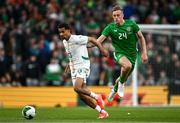 6 June 2025; Iliman Ndiaye of Senegal in action against Killian Phillips of Republic of Ireland during the international friendly match between Republic of Ireland and Senegal at the Aviva Stadium in Dublin. Photo by Ben McShane/Sportsfile