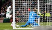 6 June 2025; Republic of Ireland goalkeeper Caoimhin Kelleher makes a goal-line save during the international friendly match between Republic of Ireland and Senegal at the Aviva Stadium in Dublin. Photo by Ben McShane/Sportsfile