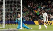 6 June 2025; Republic of Ireland goalkeeper Caoimhin Kelleher makes a goal-line save during the international friendly match between Republic of Ireland and Senegal at the Aviva Stadium in Dublin. Photo by Michael P Ryan/Sportsfile