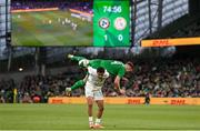 6 June 2025; Iliman Ndiaye of Senegal and Dara O'Shea of Republic of Ireland during the international friendly match between Republic of Ireland and Senegal at the Aviva Stadium in Dublin. Photo by Stephen McCarthy/Sportsfile