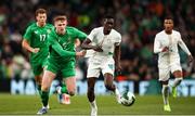6 June 2025; Jake O'Brien of Republic of Ireland in action against Ismaïla Sarr of Senegal during the international friendly match between Republic of Ireland and Senegal at the Aviva Stadium in Dublin. Photo by Michael P Ryan/Sportsfile