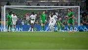 6 June 2025; Ismaïla Sarr of Senegal, 18, celebrates with team-mates after scoring their side's first goal during the international friendly match between Republic of Ireland and Senegal at the Aviva Stadium in Dublin. Photo by Stephen McCarthy/Sportsfile