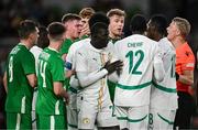 6 June 2025; Players from both teams tussle during the international friendly match between Republic of Ireland and Senegal at the Aviva Stadium in Dublin. Photo by Ben McShane/Sportsfile