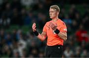 6 June 2025; Referee Adam Ladebäck during the international friendly match between Republic of Ireland and Senegal at the Aviva Stadium in Dublin. Photo by Ben McShane/Sportsfile