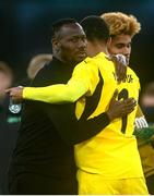 6 June 2025; Senegal head coach Pape Thiaw, left, and Senegal goalkeeper Yehvann Diouf after the international friendly match between Republic of Ireland and Senegal at the Aviva Stadium in Dublin. Photo by Stephen McCarthy/Sportsfile
