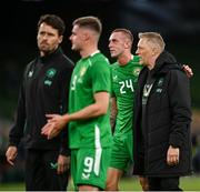 6 June 2025; Republic of Ireland head coach Heimir Hallgrimsson, right, with Killian Phillips of Republic of Ireland after the international friendly match between Republic of Ireland and Senegal at the Aviva Stadium in Dublin. Photo by David Fitzgerald/Sportsfile