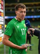 6 June 2025; Player of the match Kasey McAteer of Republic of Ireland is interviewed after the international friendly match between Republic of Ireland and Senegal at the Aviva Stadium in Dublin. Photo by Stephen McCarthy/Sportsfile
