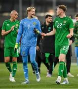 6 June 2025; Republic of Ireland goalkeeper Caoimhin Kelleher, left, and Nathan Collins of Republic of Ireland after the international friendly match between Republic of Ireland and Senegal at the Aviva Stadium in Dublin. Photo by David Fitzgerald/Sportsfile