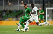 6 June 2025; Adam Idah of Republic of Ireland in action against Abdoulaye Seck of Senegal during the international friendly match between Republic of Ireland and Senegal at the Aviva Stadium in Dublin. Photo by David Fitzgerald/Sportsfile
