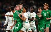 6 June 2025; Players from both team tussle during the international friendly match between Republic of Ireland and Senegal at the Aviva Stadium in Dublin. Photo by Michael P Ryan/Sportsfile