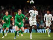 6 June 2025; Ismaïla Sarr of Senegal in action against Jake O'Brien of Republic of Ireland during the international friendly match between Republic of Ireland and Senegal at the Aviva Stadium in Dublin. Photo by Michael P Ryan/Sportsfile