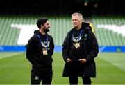 6 June 2025; Republic of Ireland strength and conditioning coach Pepe Lázaro Ramírez and head coach Heimir Hallgrimsson, right, before the international friendly match between Republic of Ireland and Senegal at the Aviva Stadium in Dublin. Photo by Stephen McCarthy/Sportsfile