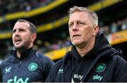6 June 2025; Republic of Ireland head coach Heimir Hallgrimsson and assistant head coach John O'Shea, left, before the international friendly match between Republic of Ireland and Senegal at the Aviva Stadium in Dublin. Photo by Stephen McCarthy/Sportsfile